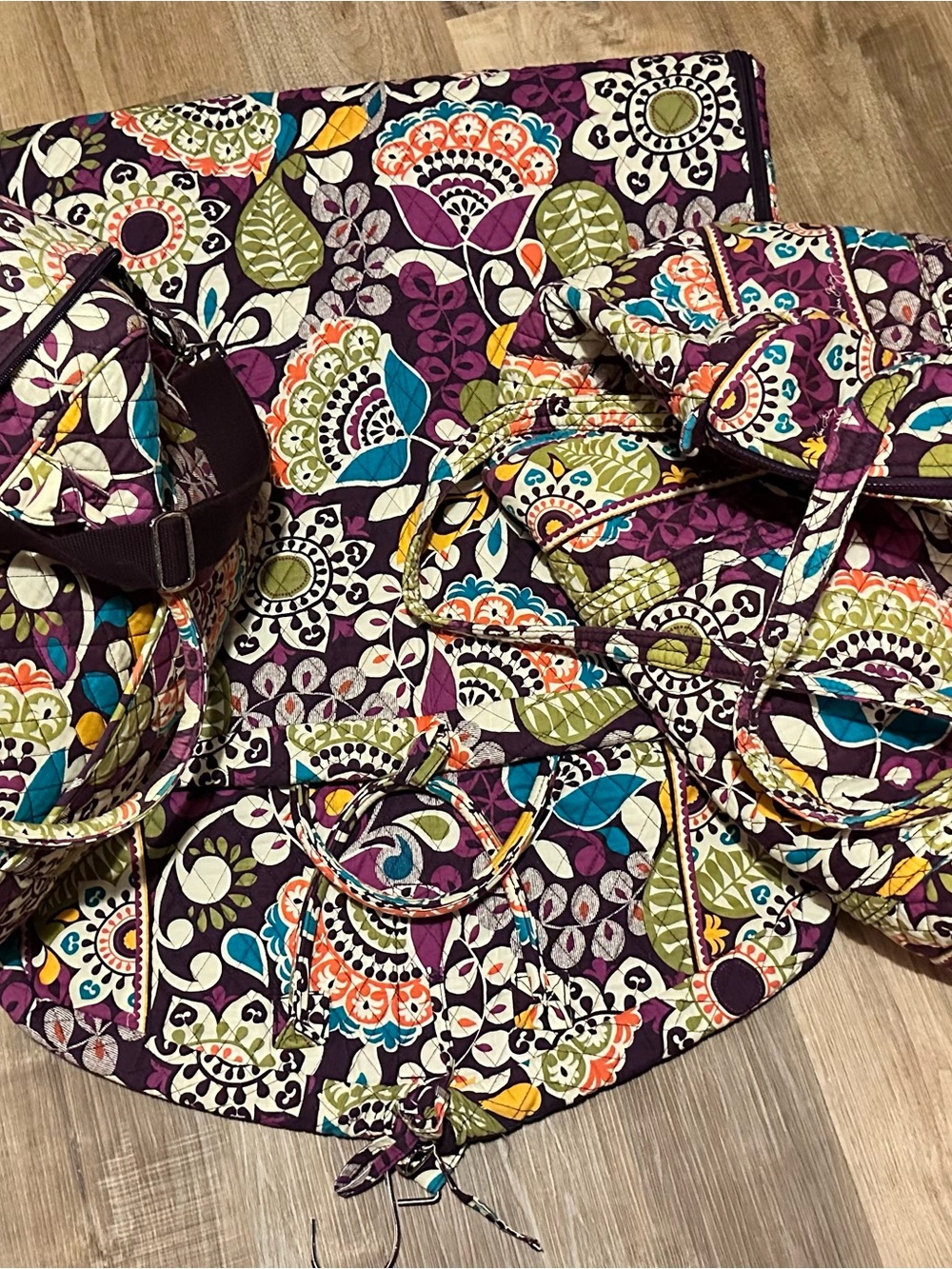 Vera Bradley Quilted Travel Bag Set in Plum Crazy